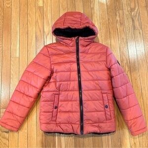 Michael Kors Hooded Sherpa Lining Winter Puffer Jacket 14/16 Large Orange coat